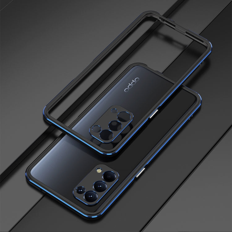 Aurora Series Lens Protector + Metal Frame Protective Case For OPPO Reno5 Pro(Black Blue) Eurekaonline