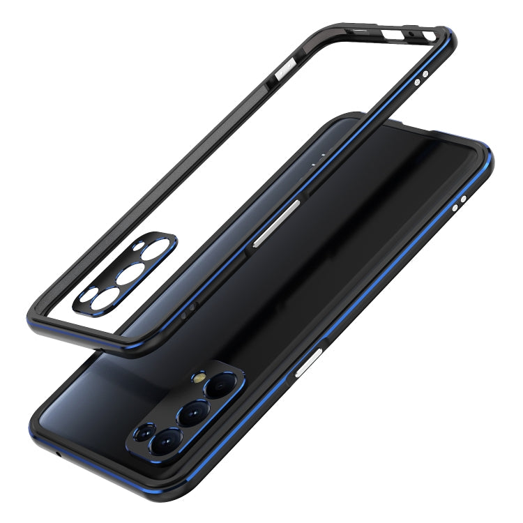 Aurora Series Lens Protector + Metal Frame Protective Case For OPPO Reno5 Pro(Black Blue) Eurekaonline