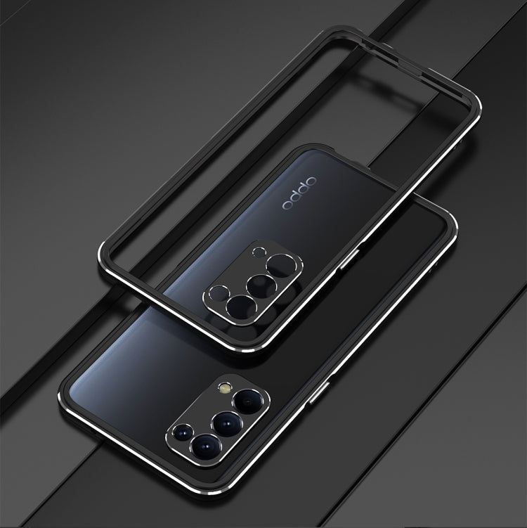 Aurora Series Lens Protector + Metal Frame Protective Case For OPPO Reno5 Pro(Black Silver) Eurekaonline