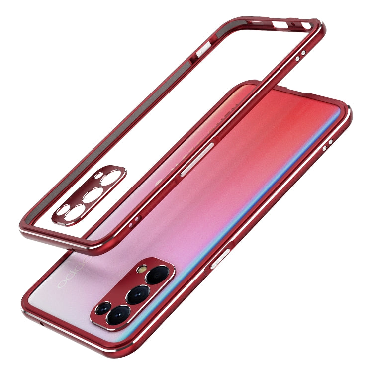 Aurora Series Lens Protector + Metal Frame Protective Case For OPPO Reno5(Red Silver) Eurekaonline