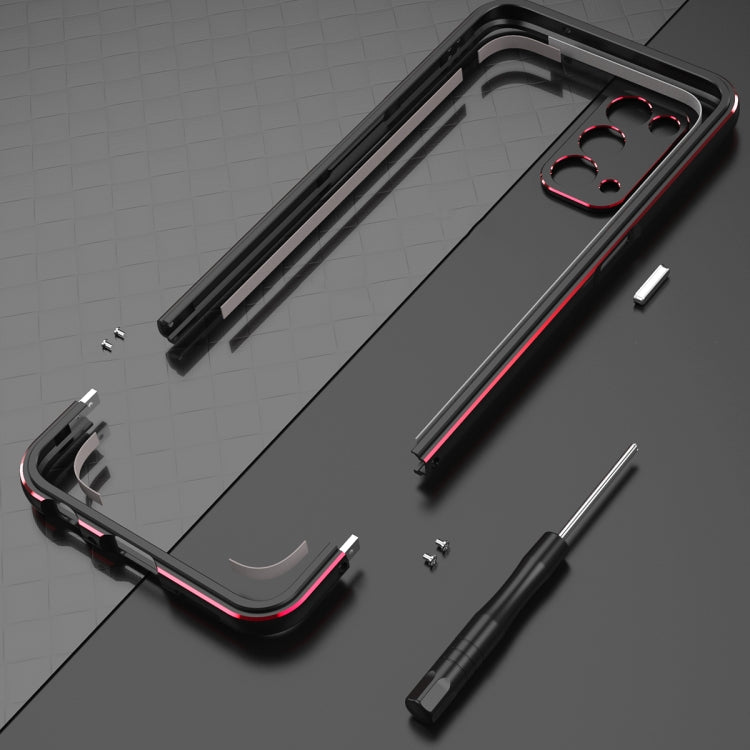 Aurora Series Lens Protector + Metal Frame Protective Case For OPPO Reno5(Red Silver) Eurekaonline