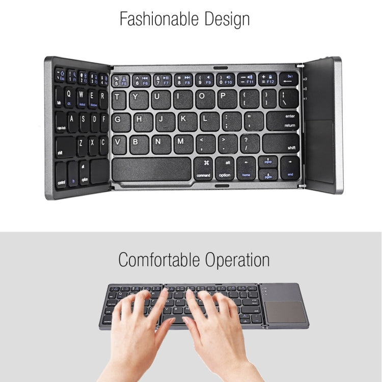 B033 Rechargeable 3-Folding 64 Keys Bluetooth Wireless Keyboard with Touchpad(Grey) Eurekaonline