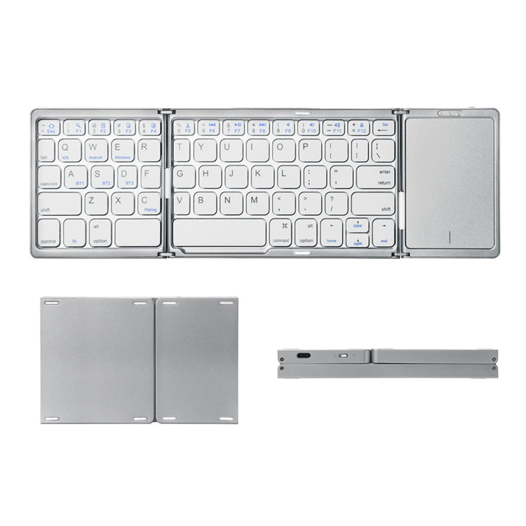 B089T Foldable Bluetooth Keyboard Rechargeable with Touchpad(Silver) Eurekaonline