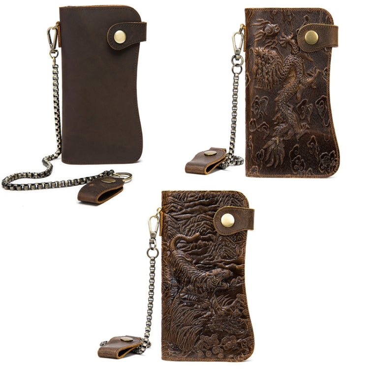 B161 RFID Retro Anti-Degaussing Iron Chain Leather Wallet(Brown Embossed Tiger) Eurekaonline