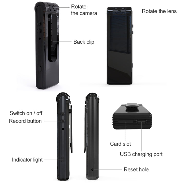 B19 Back Clip Design 1080P HD Camera Video Recorder, Support Motion Detection / Infrared Night Vision /180 Degrees Rotation Camera / TF Card / OTG Eurekaonline