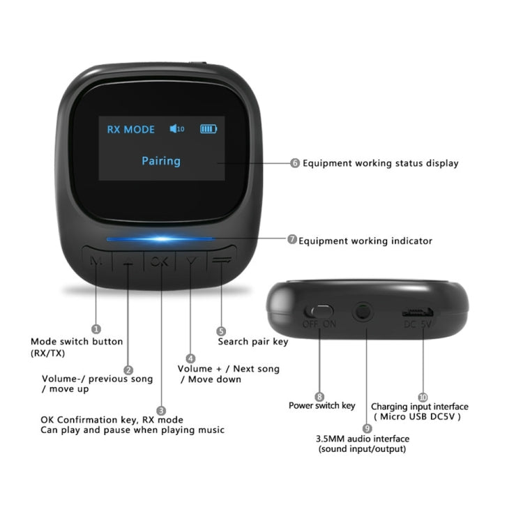 B36 CSR OLED Bluetooth 5.0 Receiver-transmitter Two-in-one Audio Receiver Transmitter Eurekaonline