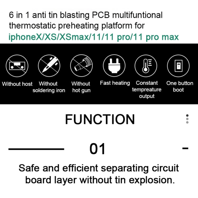 BAKU BA-676 110V-120V Multifuntional PCB IC Glue Remove Thermostatic Heating Platform for iPhone X / XS / XS Max / 11 / 11 Pro / 11 Pro Max, CN Plug Eurekaonline