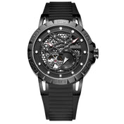 BAOGELA 6772G Round Dial Silicone Strap Luminous Clock Mechanical Watch For Men(Black Shell Black Surface Black Belt) Eurekaonline
