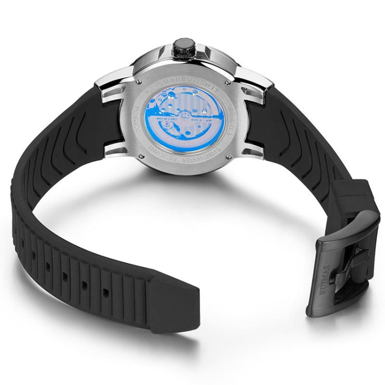 BAOGELA 6772G Round Dial Silicone Strap Luminous Clock Mechanical Watch For Men(Black Shell Black Surface Black Belt) Eurekaonline