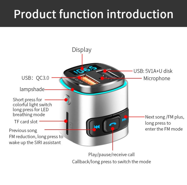 BC41 Multi-Functional MP3 Player, Bluetooth Receiver, USB Charger, Automobile Cigarette Lighter(Silver Grey) Eurekaonline