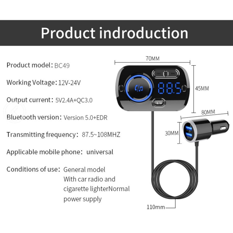 BC49BQ Car Digital Radio Receiver Bluetooth MP3 Player FM Transmitter Voice Assistant QC3.0 Quick Charger Eurekaonline