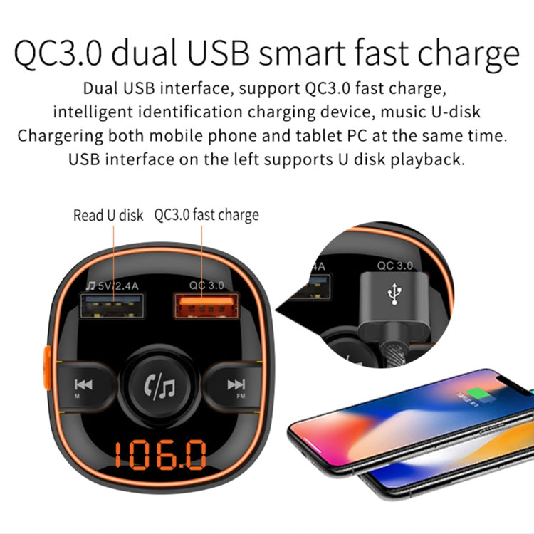 BC52 QC3.0 Fast Charging Car Colorful Atmosphere Light Bluetooth MP3 Player FM Transmitter Eurekaonline