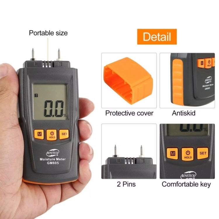 BENETECH GM605 Digital Wood Moisture Meter Humidity Tester Timber Damp Detector Eurekaonline