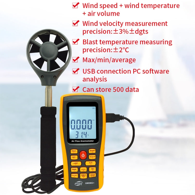 BENETECH GM8902+ LCD Display Digital Digital Anemometer Air Flow Wind Speed Scale Meter Eurekaonline