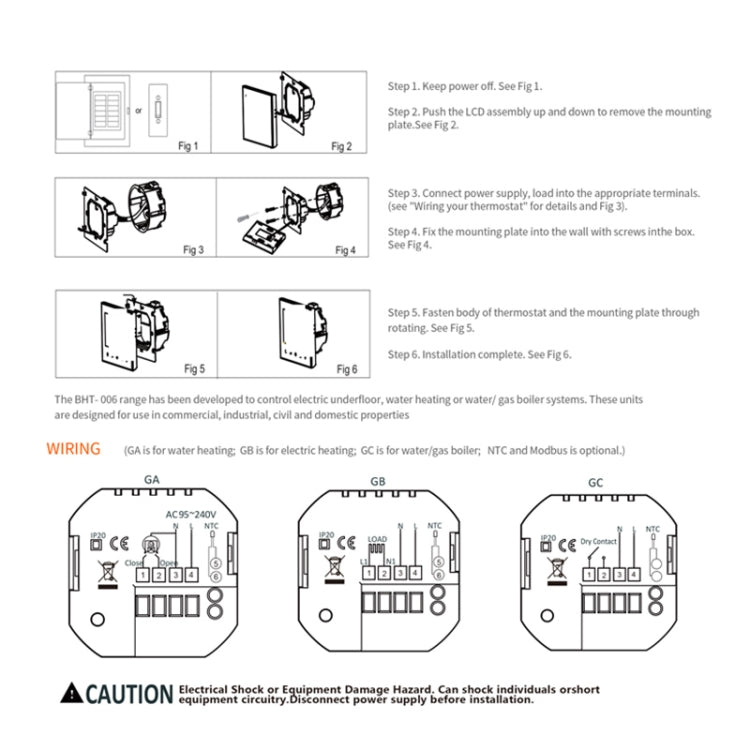 BHT-006GALW 95-240V AC 5A Smart Home Heating Thermostat for EU Box, Control Water Heating with Only Internal Sensor & WiFi Connection (White) Eurekaonline