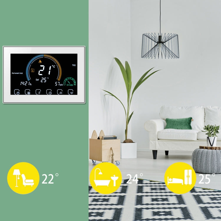 BHT-8000-GCLW Controlling Water/Gas Boiler Heating Energy-saving and Environmentally-friendly Smart Home Negative Display LCD Screen Round Room Thermostat with WiFi(White) Eurekaonline