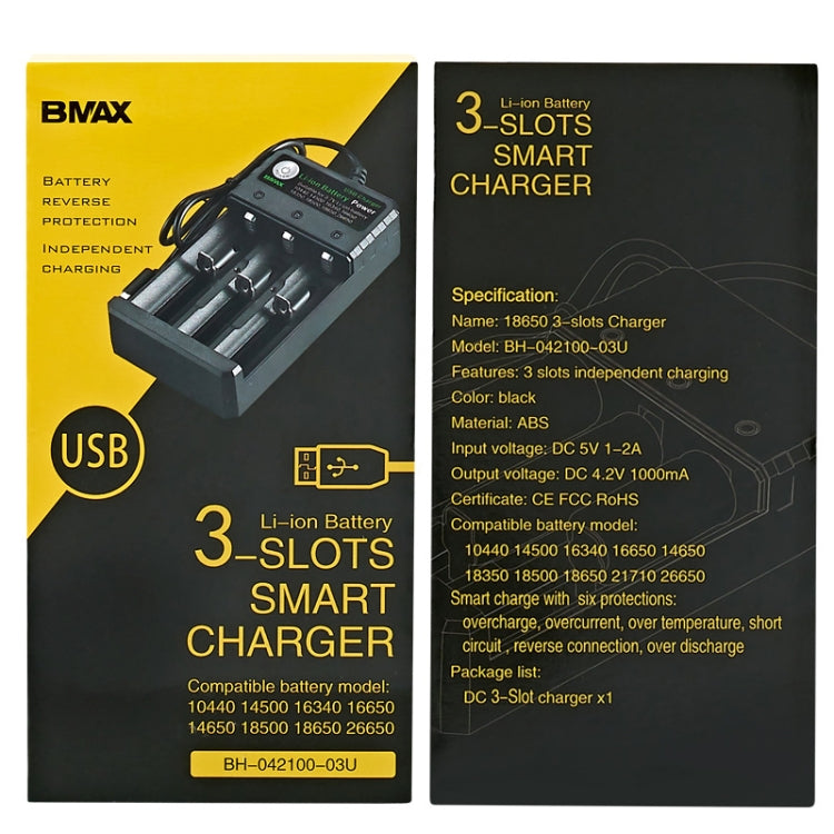 BMAX 18650 3 Slot USB Charging Seat 3.7/4.2V Independent Lithium Battery Charger Eurekaonline