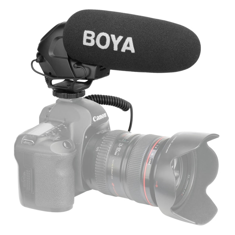 BOYA BY-BM3031 Shotgun Super-cardioid Condenser Broadcast Microphone with Windshield for Canon / Nikon / Sony DSLR Cameras(Black) Eurekaonline