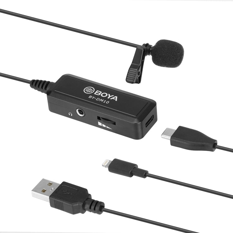 BOYA BY-DM10 USB / 8 Pin Plug Broadcast Lavalier Microphone with Windscreen, Cable Length: 6m(Black) Eurekaonline