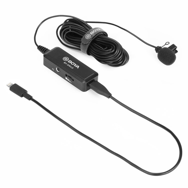 BOYA BY-DM10 USB / 8 Pin Plug Broadcast Lavalier Microphone with Windscreen, Cable Length: 6m(Black) Eurekaonline