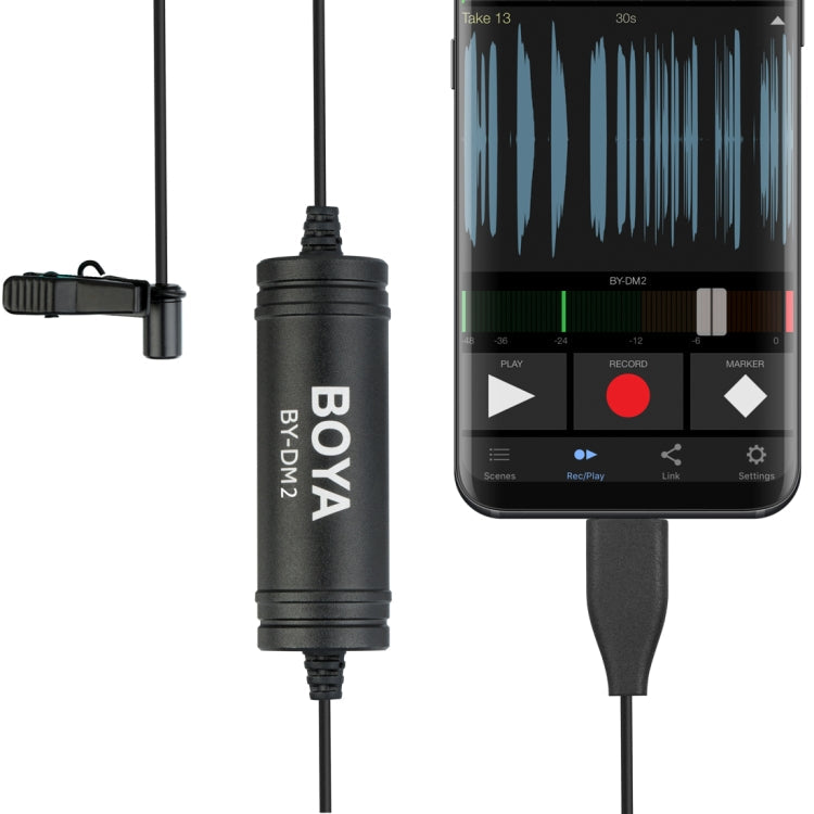BOYA BY-DM2 USB-C / Type-C Broadcast Lavalier Condenser Microphone with Windscreen for Android Phones / Tablets (Black) Eurekaonline