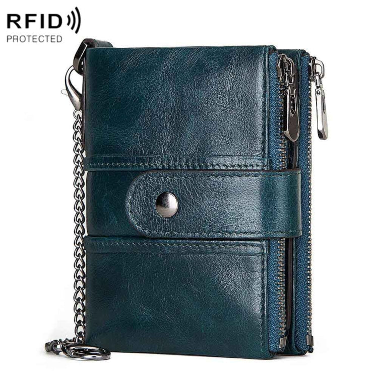BP804 RFID Anti-Theft Wallet Multi-Function Buckle Zipper Retro Leisure Coin Purse(Blue) Eurekaonline