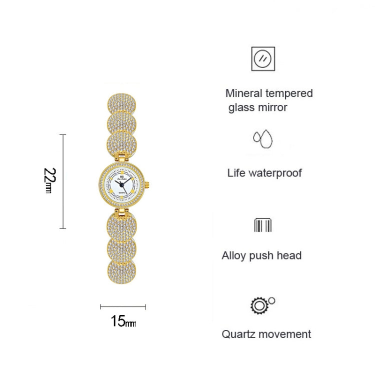 BS Bee Sister  FA1606 Diamond Inlaid Ladies Watch Jewelry Chain Watch(Gold) Eurekaonline