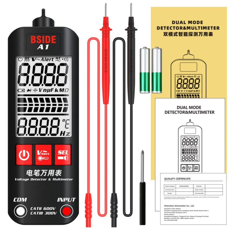 BSIDE A1 Dual Mode Smart Handheld High Precision Detection Electrician Voltage Multimeter Without Battery(Black) Eurekaonline