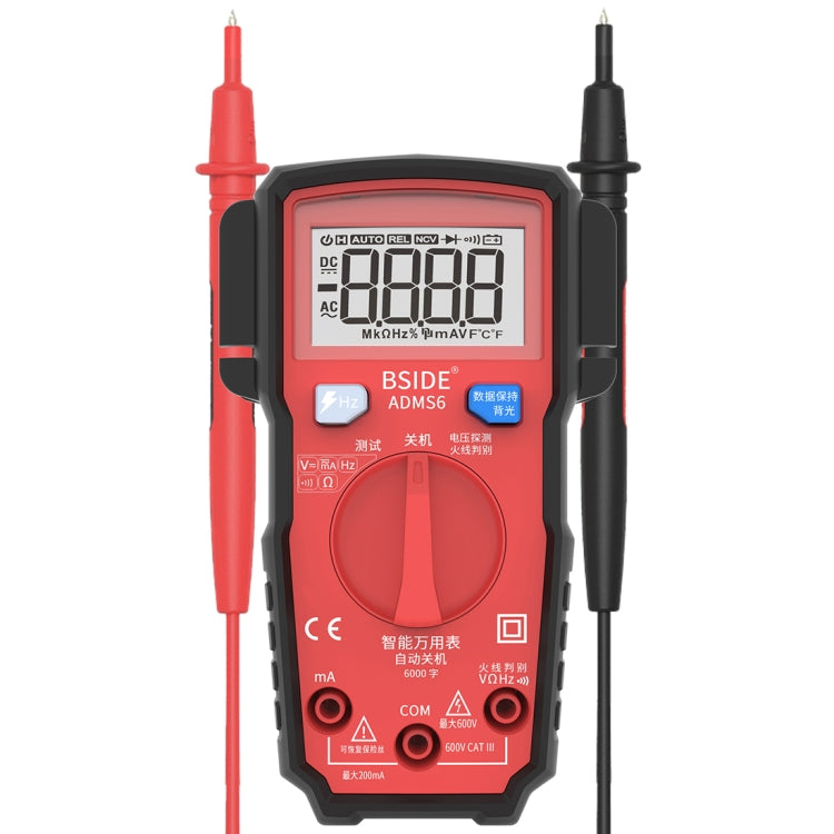 BSIDE ADMS6 High-precision Fully Automatic Small Digital Intelligent Multimeter with HD Digital Display & Shockproof Cover, Support Function Range Switch & Double-sided Pen Holder (Red) Eurekaonline