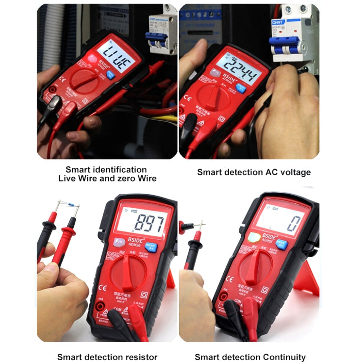 BSIDE ADMS6 High-precision Fully Automatic Small Digital Intelligent Multimeter with HD Digital Display & Shockproof Cover, Support Function Range Switch & Double-sided Pen Holder (Red) Eurekaonline