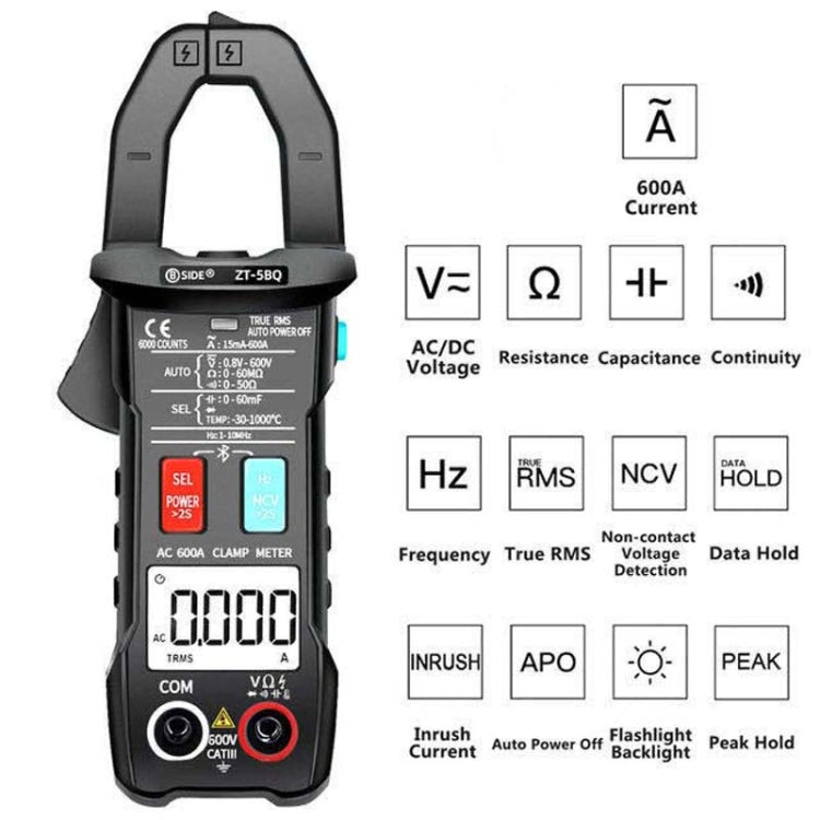 BSIDE  Bluetooth 5.0 6000 Words High Precision Smart AC Clamp Meter, Specification: ZT-5BQ+C3140 Clip Eurekaonline