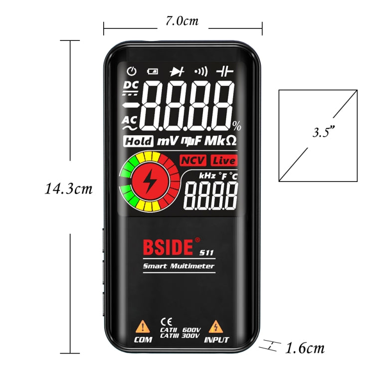 BSIDE Digital Multimeter 9999 Counts LCD Color Display DC AC Voltage Capacitance Diode Meter, Specification: S10 Dry Battery Version (Black) Eurekaonline