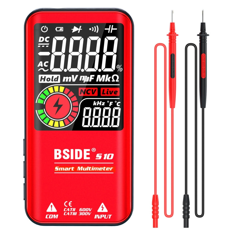BSIDE Digital Multimeter 9999 Counts LCD Color Display DC AC Voltage Capacitance Diode Meter, Specification: S10 Dry Battery Version (Red) Eurekaonline