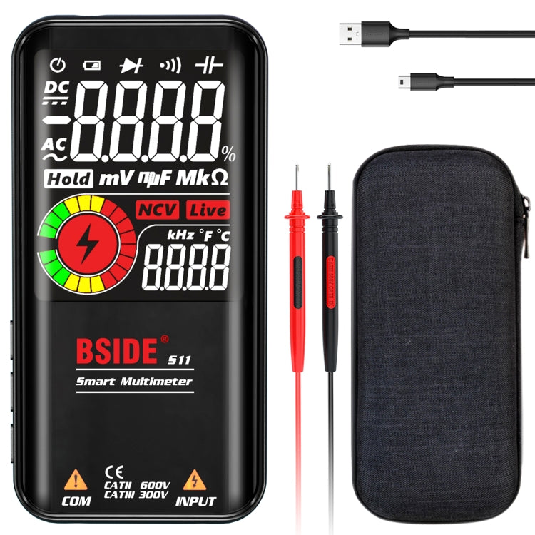 BSIDE Digital Multimeter 9999 Counts LCD Color Display DC AC Voltage Capacitance Diode Meter, Specification: S11 Recharge Version (Black) Eurekaonline