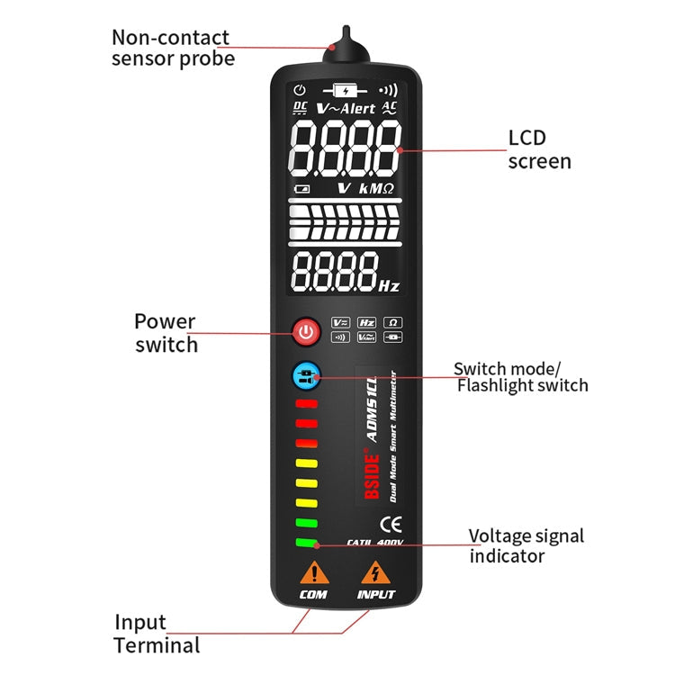 BSIDE Dual-Mode Smart Large-Screen Display Multimeter Electric Pen Portable Voltage Detector, Specification: ADMS1 Eurekaonline