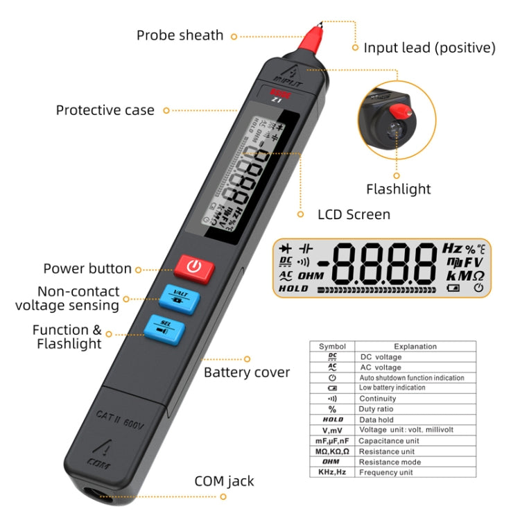 BSIDE Z1 Smart Pen Multimeter Electric Pen Voltage Detector Without Battery (Black) Eurekaonline