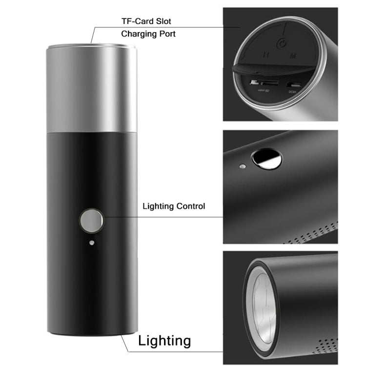 BT201 Small Steel Gun Flashlight Bluetooth Speaker Outdoor Waterproof Metal Small Speaker(Black) Eurekaonline