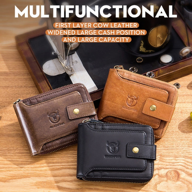 BUFF CAPTAIN 231 First Layer Cowhide Zipper Wallet Horizontal Leather Multiple-Card Thicken Album Wallet(Wise Black) Eurekaonline