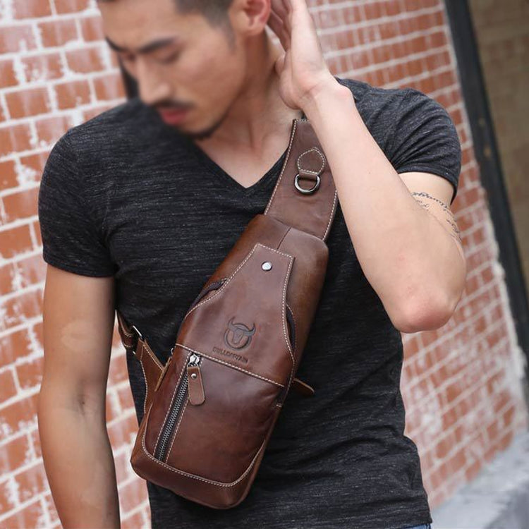 BULL CAPTAIN 019 Retro Men Leather Crossbody Shoulder Bag First-Layer Cowhide Chest Bag, Colour: Yellow Brown Eurekaonline