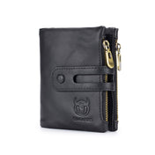 BULL CAPTAIN 021 Leather Men Vertical Wallet Short Multi-Function Wallet(Black) Eurekaonline