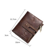 BULL CAPTAIN 021 Leather Men Vertical Wallet Short Multi-Function Wallet(Black) Eurekaonline