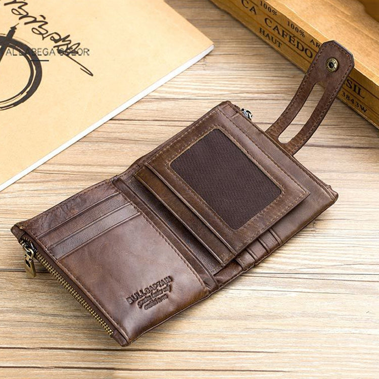 BULL CAPTAIN 021 Leather Men Vertical Wallet Short Multi-Function Wallet(Brown) Eurekaonline