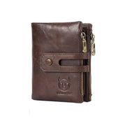 BULL CAPTAIN 021 Leather Men Vertical Wallet Short Multi-Function Wallet(Brown) Eurekaonline