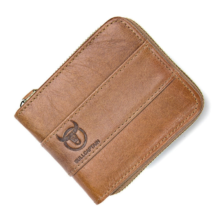 BULL CAPTAIN 025 Leather First-Layer Cowhide Wallet Multi-Function Card Tap Wallet(Yellow Brown) Eurekaonline