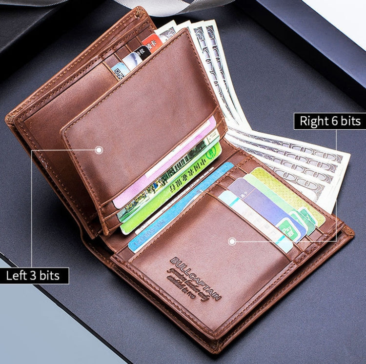 BULL CAPTAIN 027 Men Short Anti-Theft Wallet Leather Multi-Card Thicken Wallet, Colour: Black Eurekaonline