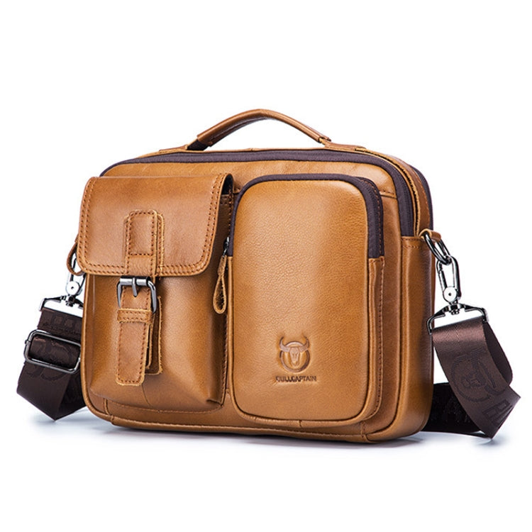 BULL CAPTAIN 036 Men Leather Shoulder Bag Retro First-Layer Cowhide Messenger Bag(Yellow Brown) Eurekaonline
