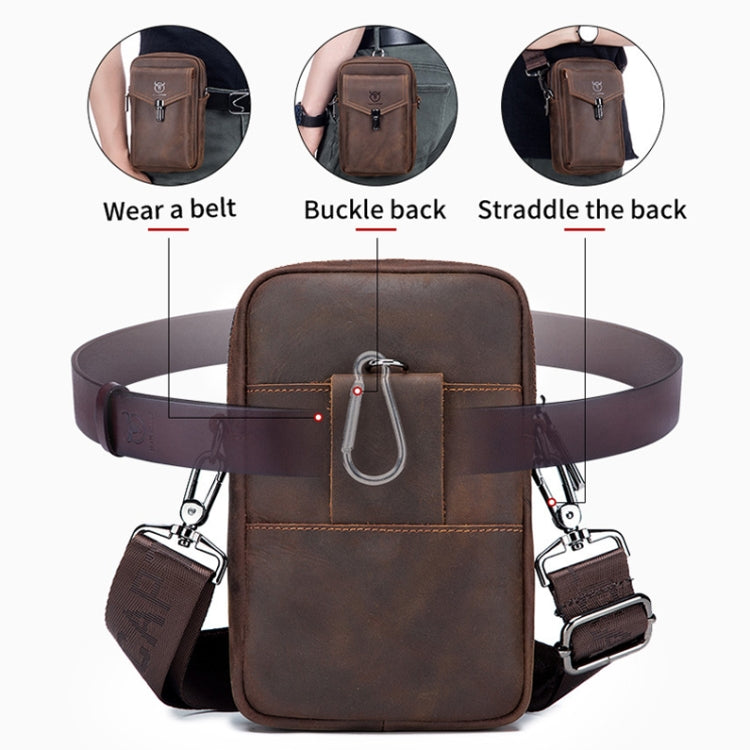 BULL CAPTAIN 076 Retro Leather Mobile Phone Waist Bag Men Leather Messenger Bag(Black) Eurekaonline