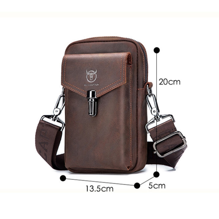 BULL CAPTAIN 076 Retro Leather Mobile Phone Waist Bag Men Leather Messenger Bag(Black) Eurekaonline