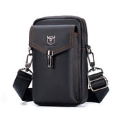 BULL CAPTAIN 076 Retro Leather Mobile Phone Waist Bag Men Leather Messenger Bag(Black) Eurekaonline