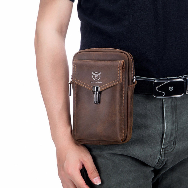 BULL CAPTAIN 076 Retro Leather Mobile Phone Waist Bag Men Leather Messenger Bag(Brown) Eurekaonline